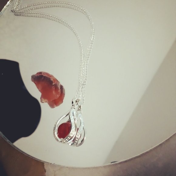 Carnelian Teardrop Cage Pendant Necklace - Picture 1 of 2